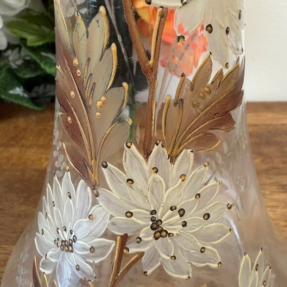 Victorian Hand Painted Clear Glass Vase Floral Enameled Tall Flower Vase Antique - Picture 2 of 6